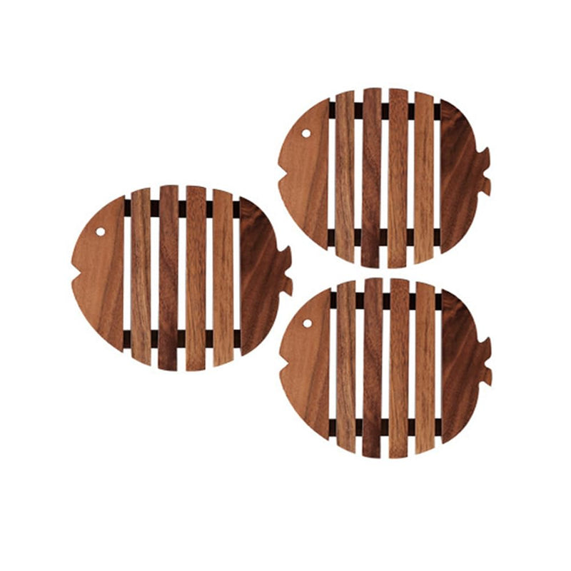 3 Set Wooden Trivets for Hot Dishes Fish Shape Trivets for Pot Holders and Pans for Kitchen Insulation Mats for Countertops Tables（Black Walnut）