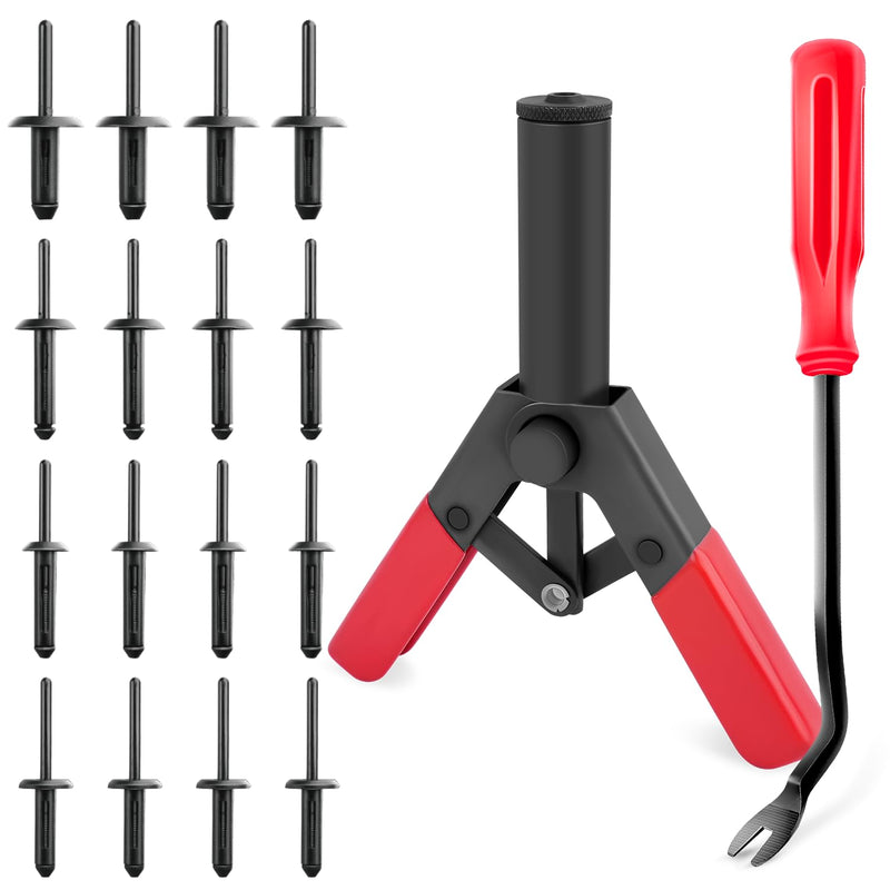 GOOACC 82Pcs Plastic Rivet Gun Set with Fastener Remover Pop Rivet Assortment - for All Plastic Rivets Safe Metal or Plastic Clips Removal for Installing and Removing Car Door Upholstery 80Pcs Rivet Set + 2 Remover