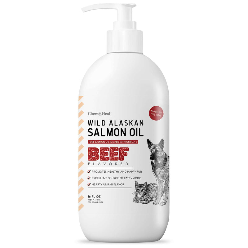 Pure Wild Alaskan Salmon Oil for Dogs - 16 oz. Beef Flavored Salmon Oil - Pump Cap Bottle - Contains Omega-3 and 6, EPA, and DHA for Healthy Skin and Coat - Toxin Free - PawsPlanet Australia