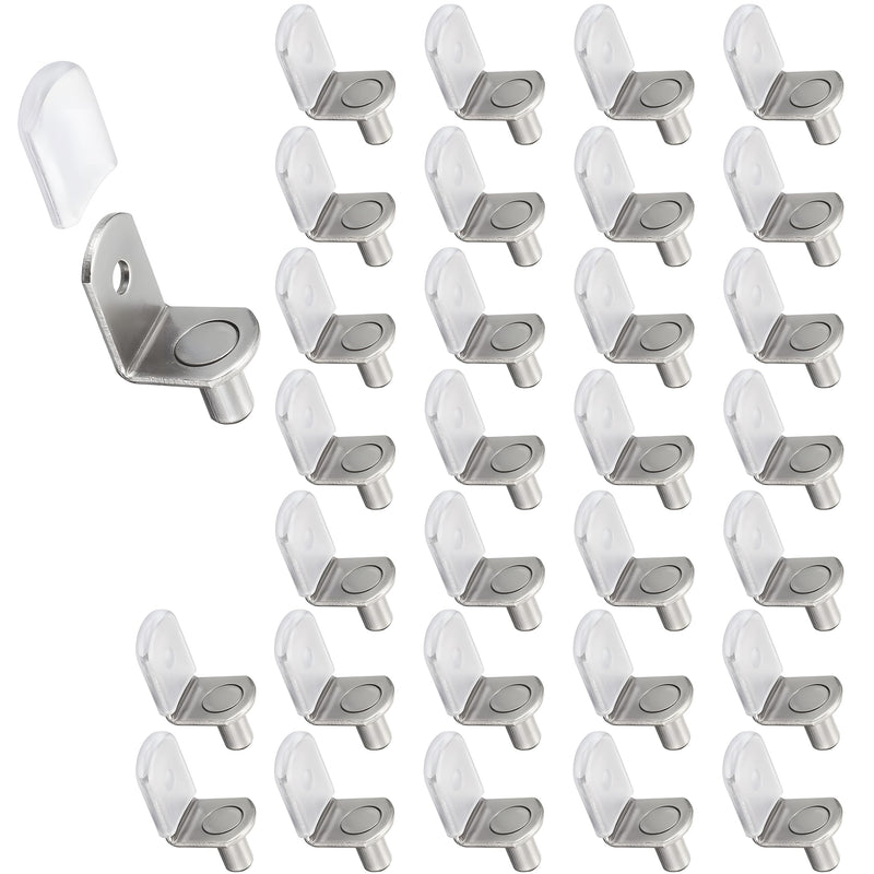 50 Pcs Shelf Support Pegs, 1/4 Inch (6.35mm) Metal Shelf Pins for Wood Shelves Adjustable Shelf Brackets L-Shaped Clips with Silicone Sleeve for Kitchen Bookcase Cabinet Furniture Support Clear