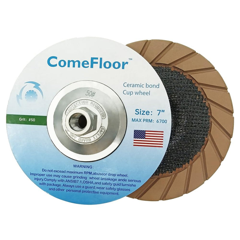 Concrete Grinding Cup Wheel 7" Ceramic Diamond Cup Wheel for Floor Grinding, Fits 5/8"-11 Arbor Angle Grinder,50# Medium 50#