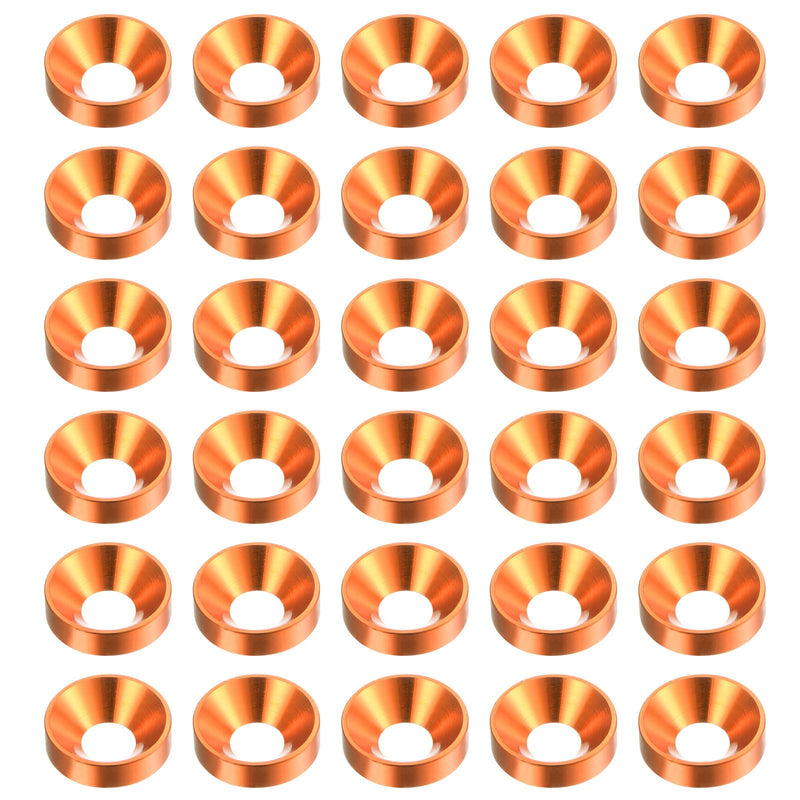 HARFINGTON 30pcs Countersunk Washer M4 Anodized Aluminum Alloy Finishing Washers, Screw Gaskets for Mechanical Accessories Parts, Orange