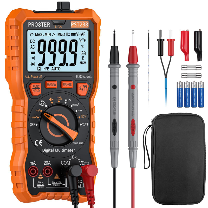 Proster Digital Multimeter 6000 Count - TRMS Voltmeter Multimetro Digital Auto Range Multimeter Tester, NCV Detector DC AC Voltage Current Meter Updated 6000 Count