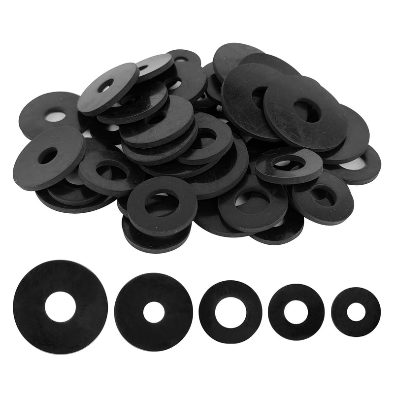 50 Pcs Rubber Washers Assortment Kit 16/18/20/25/30mm (5 Sizes) Black Rubber Washers Vibration Absorbing Pads Faucet Washers for Household Faucets Garden Hoses Screws and Bolts 5 Sizes 50