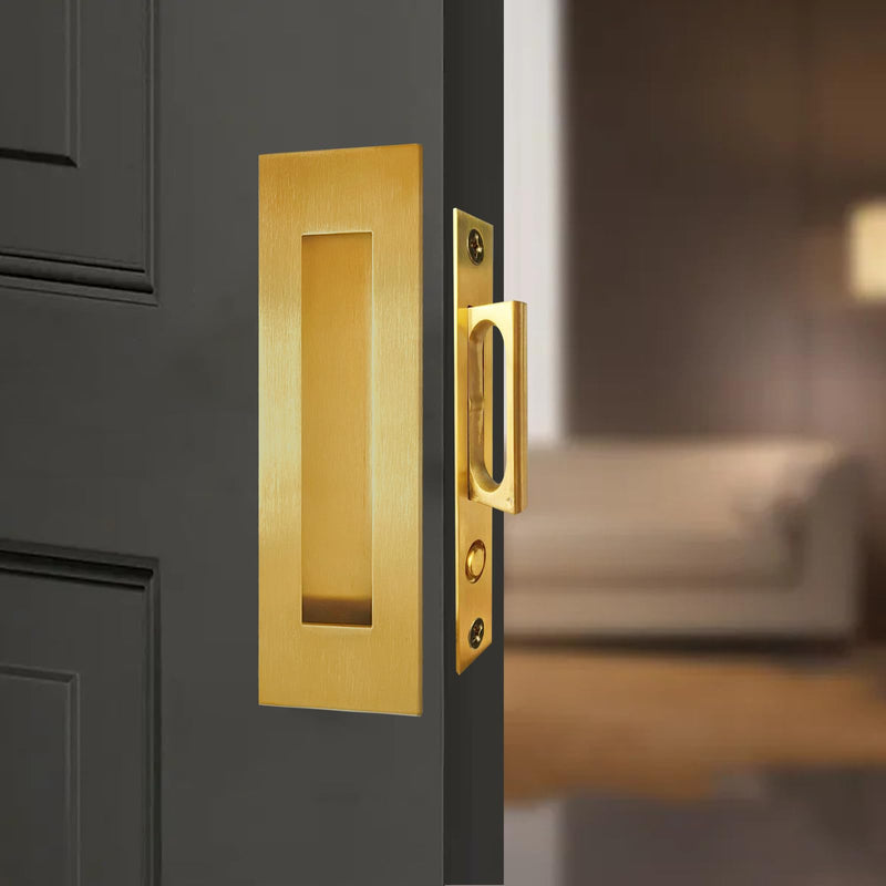Recessed Finger Flush Pulls with Edge Pull - Suitable for Pocket Door,Closet Door,Sliding Doors, Barn Door Handle Hardware (Gold, 6inch) Gold