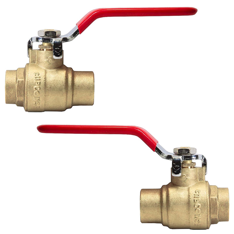 2-Pack 3/4 Inch Sweat Ball Valve, Brass Full Port Shut-off Valve,3/4" SWT x 3/4" SWT, 600 WOG (Water, Oil and Gas),Red 3/4 INCH,2 PACK SWEAT,RED