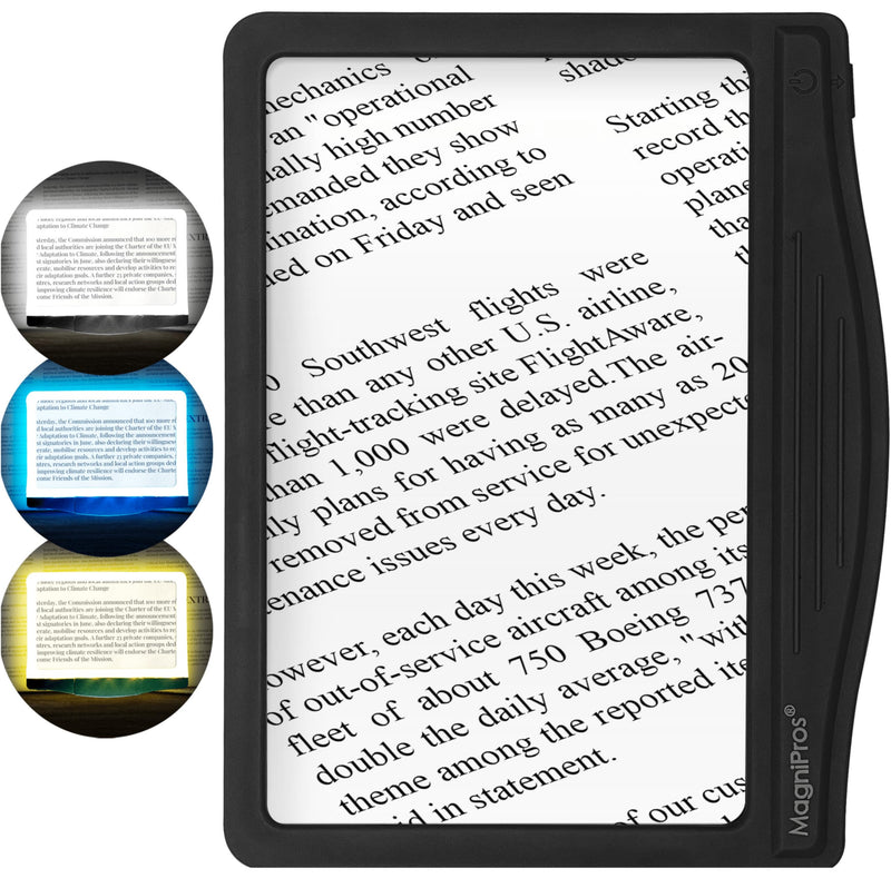 MAGNIPROS 5X Large LED Page Magnifier for Reading Magnifying Glass Reader with 3 Color Lighting Modes & Anti-Glare Lens to Reduce Eye Strain-Perfect for Fine Print, Aging Eyes, Low Vision and Seniors Black
