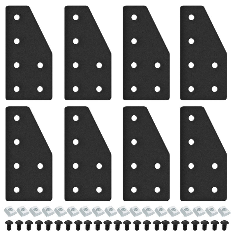 8pcs 2040 Aluminum Extrusion Joint Plate Connector Corner L Bracket 6-Hole 2040 V Slot Hardware T Slotted Accessories with T Nuts and Screws for Aluminum Profile 3D Printer Frame Part Black L-6Hole 2040B