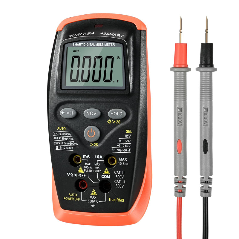 Digital Multimeter, TRMS 6000 Count Auto-Ranging DC AC Voltmeter Ohm Volt Amp Tester for Voltage Current Resistance Capacitance Continuity NCV, Tests Diode with Test Probes for Electricians 42SMART