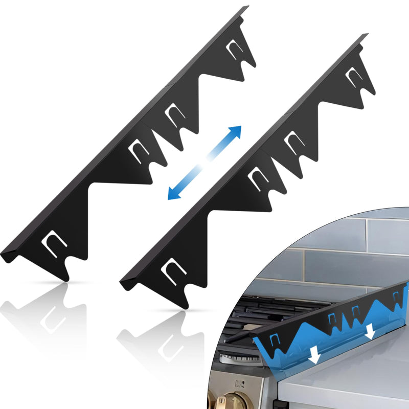 Stainless Steel Stove Counter Gap Cover (2 Pack), Stove Guard, Stove Gap Filler for Kitchen, Range Trim Kit, Easy Clean with Heat Resistant, Adjustable Length 13.8” to 27.6” Black