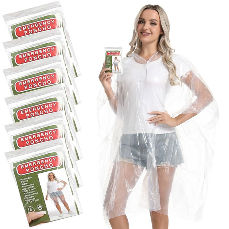 6/12 Pack Disposable Rain Ponchos Family Pack for Adults - Emergency Rain Ponchos for Women and Men One Size (6 Pack) Clear