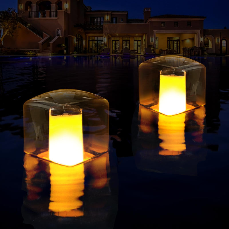 Floating Pool Lights, Solar Flame Pool Lights Waterproof, Square Pool Light, Glow in The Dark Light Up Swimming Pools Accessories,Floating Solar Light for Pools Pond Outdoor-2PCS 2