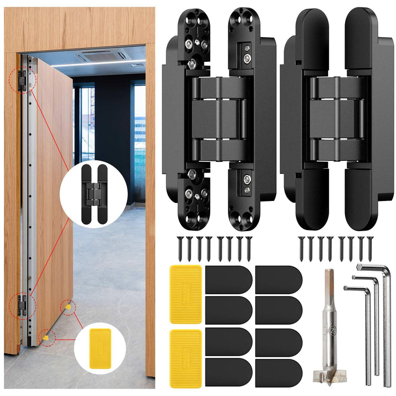 6" Hidden Door Hinge/Concealed Hinges,Invisible Hinges,Invisible Door Silent 180 Degree Swing Hinge 3-Way Adjustable Butt 6 x 2.5 x 1inch (Pack of 2) (Black) Black