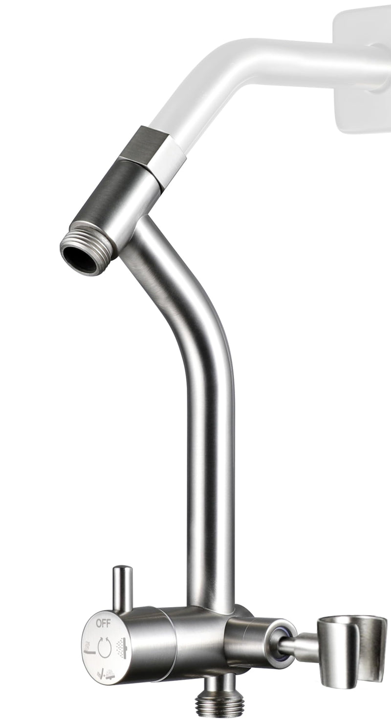 G-Promise Metal Shower Diverter with Low Handheld Holder, 3-Way Diverter Valve with Pause Mode for Handheld and Fixed Shower Head, 4-Settings Universal Bathing System Replacement Part(Brushed Nickel) Brushed Nickel