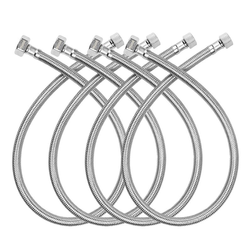 [4-Pack 12 Inch] 1/2" FIP x 3/8" COMP Faucet Supply Lines, Bathroom Faucet Hose Connector, 304 Stainless Steel Braided Water Supply Line 4