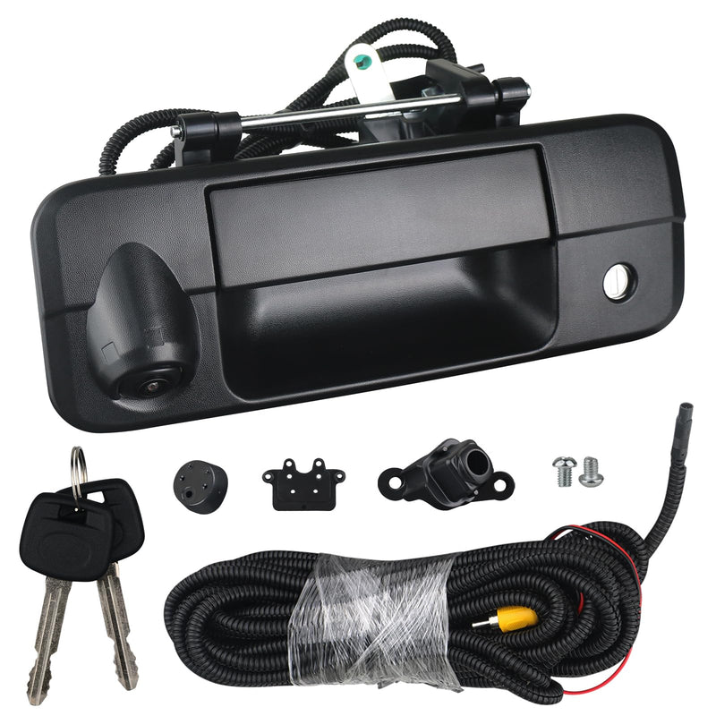 Backup Camera Tailgate Handle with Key Lock Cylinder Compatible with Toyota Tundra 2007-2013 Reverse View Rear Camera Liftgate Handle Black