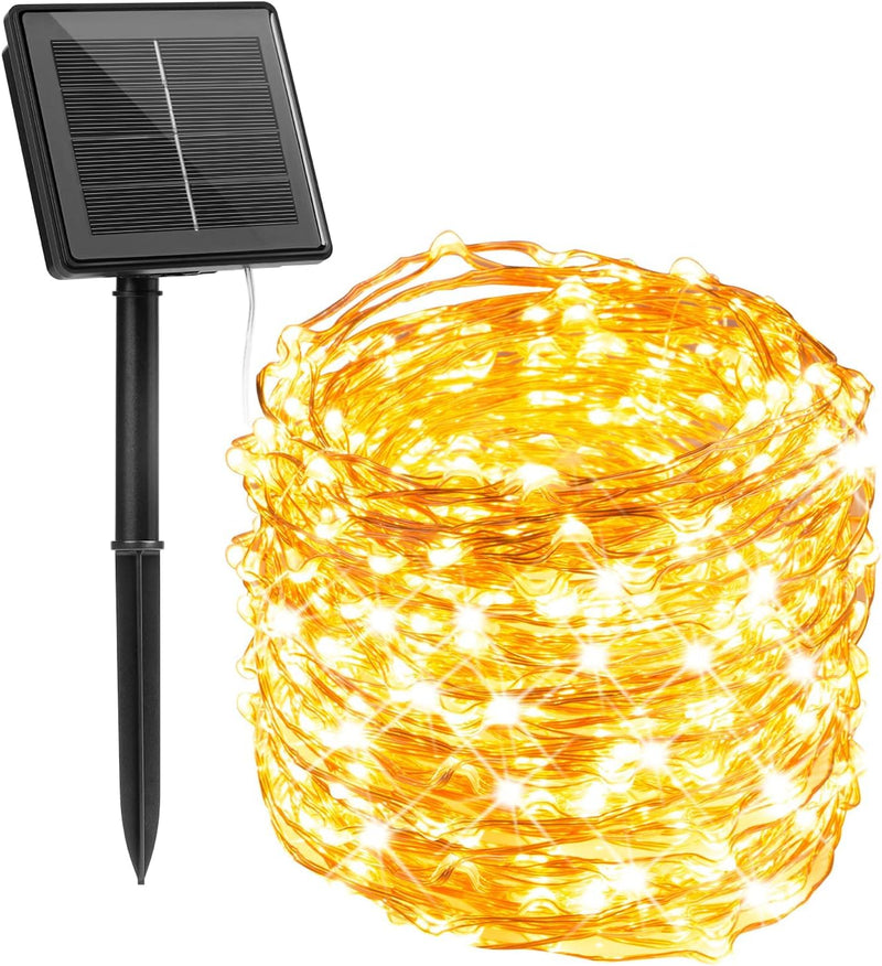Minetom Solar String Lights for Outside, 33Ft 100 LED Outdoor Solar Fairy Lights, 8 Modes Balcony Lights for Tree Patio Christmas Party Wedding Decor (Warm White) Warm White 1 Pack