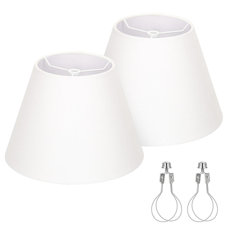 Small Lamp Shades Set of 2, White Lamp Shades for Table Lamps 5.5" Top x 10" Bottom x 6.6" High, Fabric Lampshade Replacement for Bedside Lamp, Wall Sconces, Spider Fitter, Clip on Adapters Included