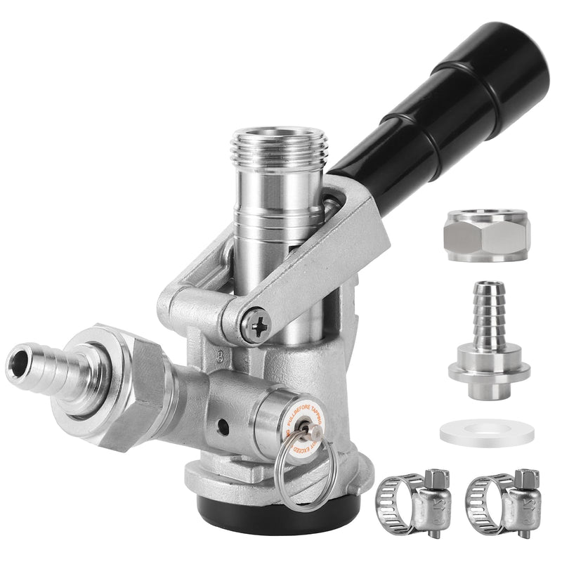 All 304 Stainless Steel Keg Coupler - Sankey D System Beer Keg Tap Dispenser for ID 5/16" Beer Line CO2 Tubing, Kegerator Tap with 2 Hose Clamp, Kegerator Replacement Parts, Kegerator Accessories All Stainless Steel