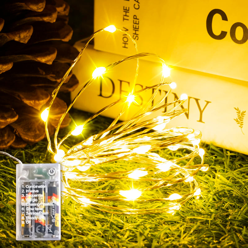 1/2/4 Pack Fairy Lights Battery Operated (Included), 8 Modes & Auto Timer, Warm White 16FT 50Led Mini Twinkle Silver Wire Lights Mason Jar Lights, Waterproof Starry Firefly Lights for Parties 1 Pack
