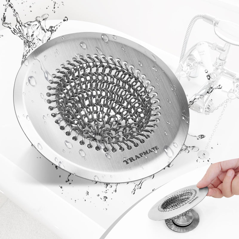 Shower Drain Hair Catcher, Easy Clean Bathtub Drain Hair Catcher, Anti-Slip Hair Catcher Shower Drain, Upgraded 304 Stainless Steel Tub Hair Catcher, Shower Drain Cover for Sink, Bathtub, Drain Silver-1 Pack
