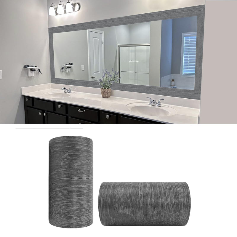 YESUS Dark Gray Wood Grain 3D 10M Wallpaper Border Removable PVC Waterproof Peel and Stick Wallpaper,Bathroom Mirror Frame Border Sticker Wall Decor 3.94 Inch by 32.8 Feet