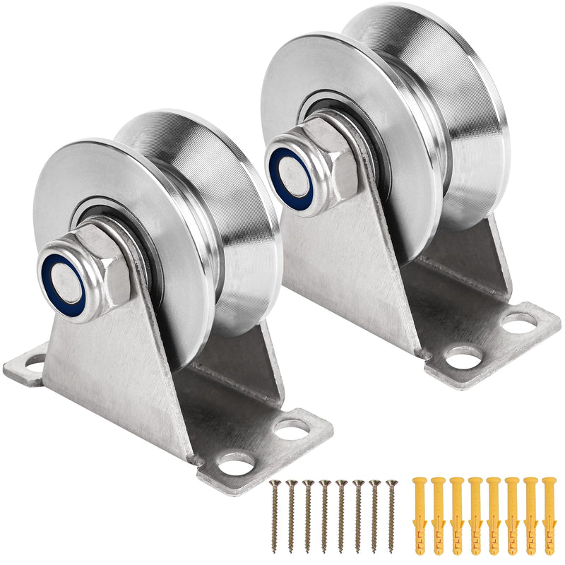 Groove Pulley Wheel for Rope Wall Mounted 2 Pack Stainless Steel Super Silent Cable Pullys Wheels System V Type Blocks Rollers Detachable Duplex Bearing for Gym Equipment Sliding Gate (with Screws) V Type - 2 Pack(with screws)