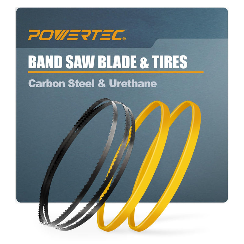 POWERTEC 93-1/2 Inch Bandsaw Blades with 14 Inch Band Saw Tires, 1/4" x 6 TPI Band Saw Blades 1PK with 14" x 1" x 0.95" Bandsaw Tires 2PK, Band Saw Accessories for Jet, Grizzly and Powermatic (13703)