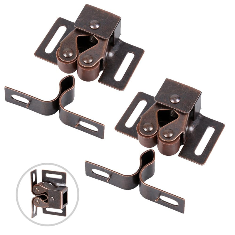 2 Pack Cabinet Latch Double Roller Catch for Cupboard Closet Cabinet Door Latches and Catches, Bronze 2