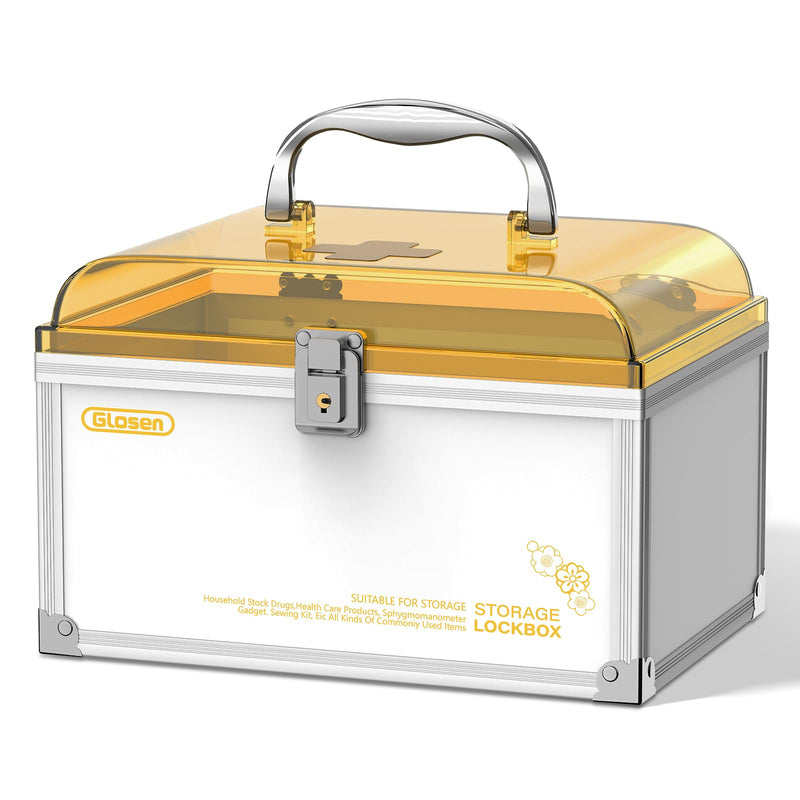 Glosen Medicine Lock Box With Key,orange,8.46 * 5.87 * 5.51 Inch locked Medicine Box with Child Safe Lock Orange