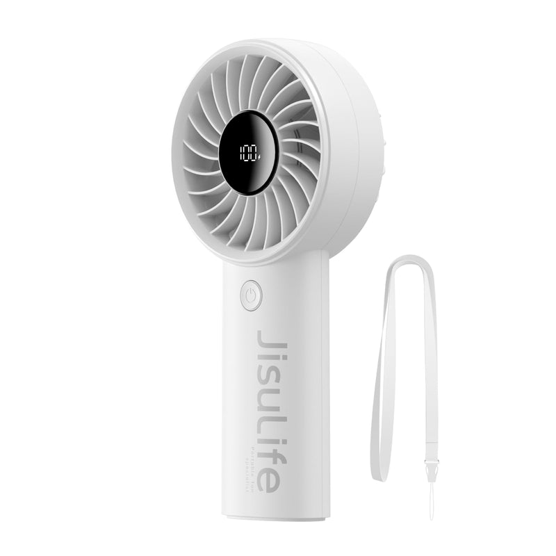 JISULIFE Handheld Portable Fan, Stronger and Longer-Lasting: 5 Speed, 5000mAh Battery, 12-Blade Turbo For Powerful Wider Wind, LED Display, Rechargeable Personal Fan for Travel Concerts Makeup-Gery Grey