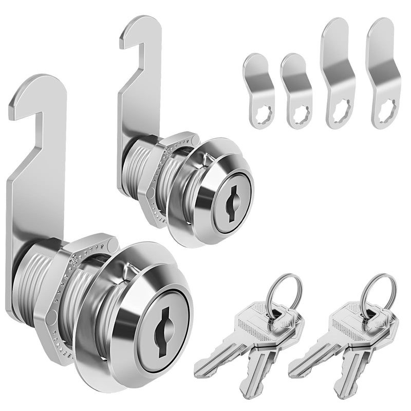 Cabinet Cam Lock 3/4" Keyed Different Cam Locks with Keys Secure Files Drawers RV Storage Locks Replacement Set, Zinc Alloy(Silver 2PCS,3/4 Inch) Silver 2PCS 3/4 Inch
