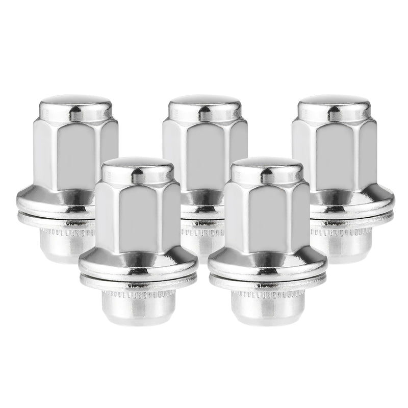 5 Pcs Wheel Lug Nuts Compatible for Toyota Tundra Sequoia 2008-2021, Durable Chorme Plated M14x1.5 Carbon Steel Silver Tone Tire Lugnuts