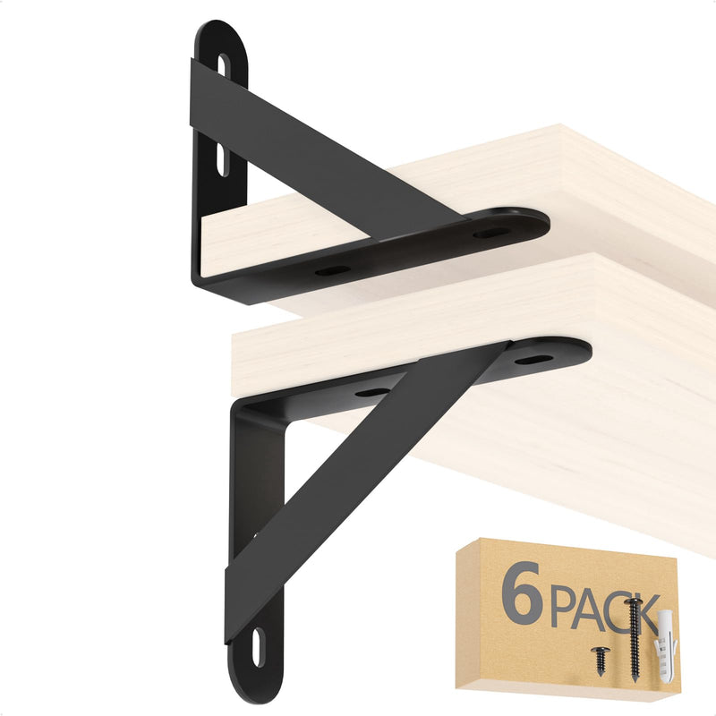 4x3 Shelf Brackets 6-Pack, Shelf Support Shelf Holder Steel Wall Mount Heavy Duty Small L Shape Triangle 90 Degree Metal Black with Screws Anchors Soporte de Estante 4"x3" (6 PACK)