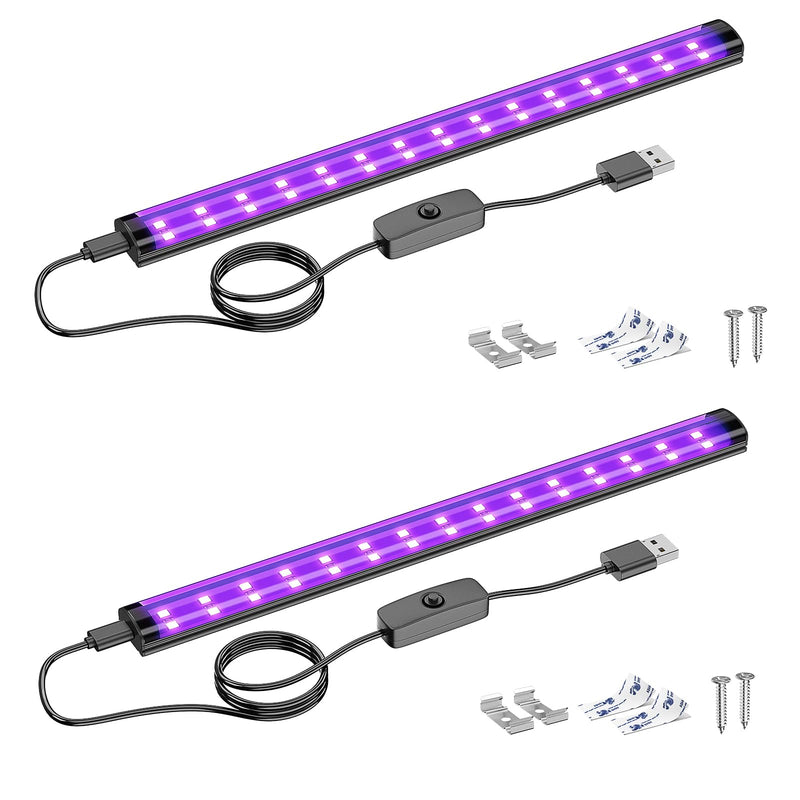 Onforu 2 Pack 10W LED Black Light Bar, 1ft, USB Blacklight Tube, Blacklight Bars with Switch, Black Light for Fluorescent Tapestry Poster, Cabinet, Glow Party, Halloween, Body Paint