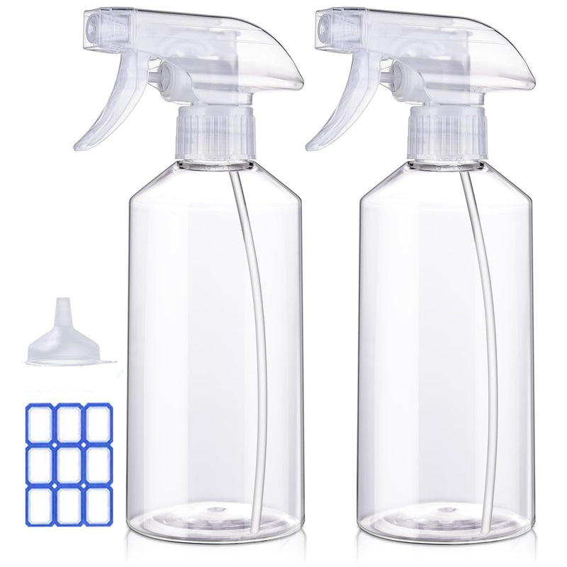 JohnBee Spray Bottles - 16.9oz/2Pack - Premium Adjustable Spray Bottles for Cleaning - No Leak And Clog Mister Spray Bottle - Spray Bottle For Hair, Plants, Pet, Vinegar, And Rubbing Alcohol Reagent Clear