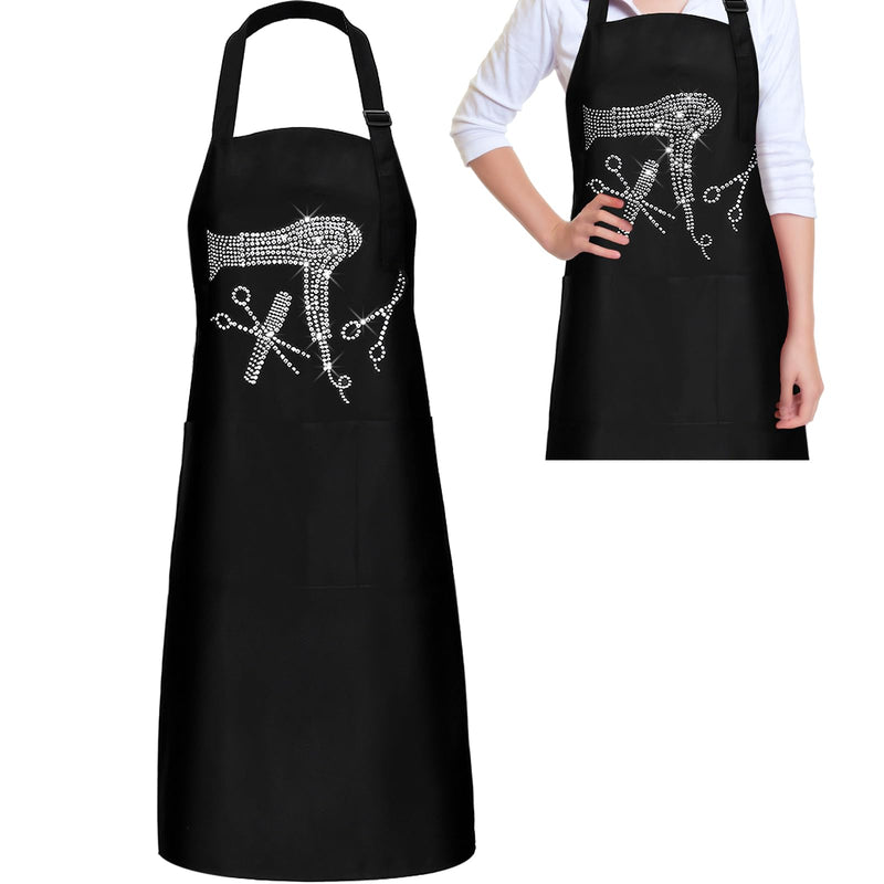 Coume Hair Stylist Apron Hairstylist Salon Apron with Rhinestone Tools and 3 Pockets Hairdresser Barber Aprons Trendy White