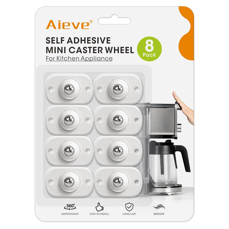 Aieve Appliance Sliders for Kitchen Appliances, 8 Pack Small Appliance Wheels, Self Adhesive Caster Wheels, Appliance Rollers, Mini Swivel Wheels for Countertop Easy Moving 1 Metal Ball Bearing