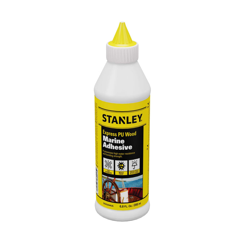 Stanley Marine-Grade Polyurethane Wood Glue -1X6.8 Fl. Oz. - Superior Water-Resistant & High Strength Adhesive for Boaters - 1 Pack White/Yellow