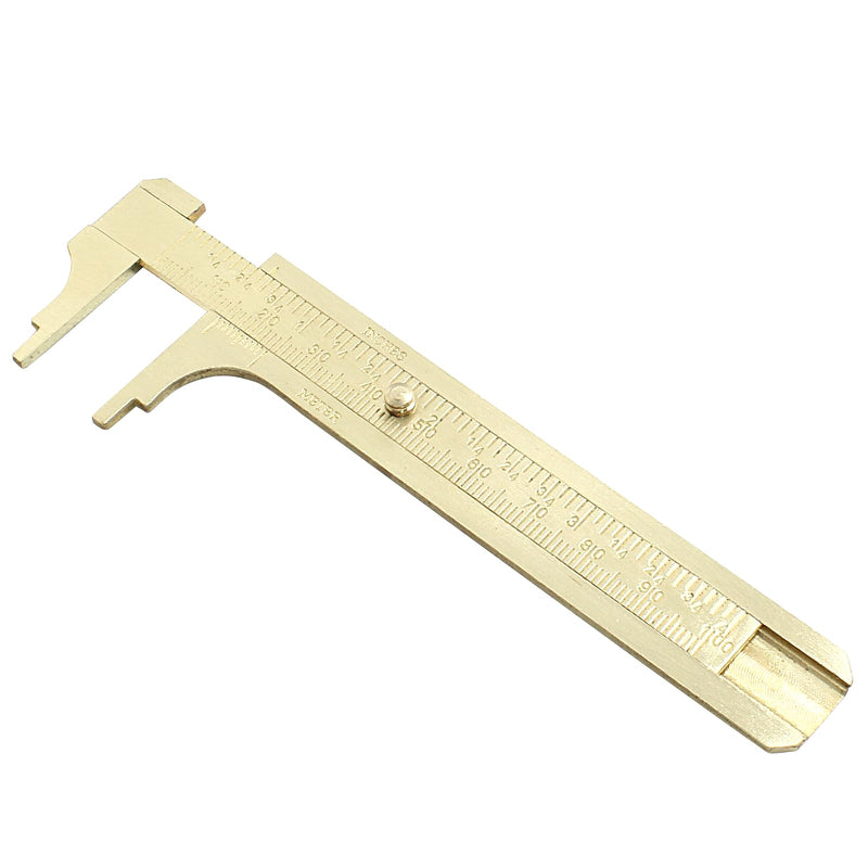 Piutouyar 100mm/4" Pocket Vernier Caliper Ruler, Brass Sliding Gauge Pocket Caliper, Mini Measuring Tool Double Scale mm/inch Metal Handy Caliper