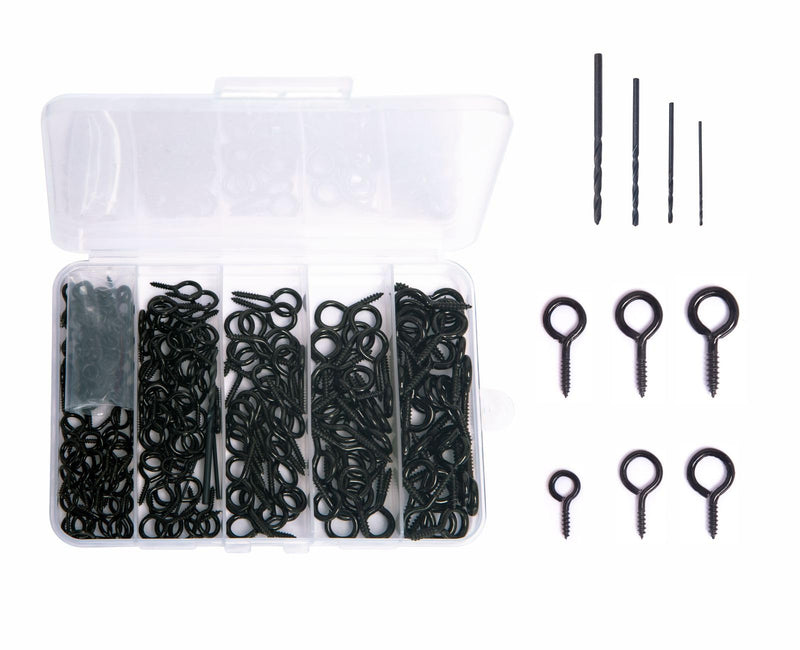 Mariyandh 240PCS Eye Hooks Screw Metal 0.67 Inches-1.1 Inches Small Eyelet Screws for Wood (0#-5#) I Hooks Black+4pcs Drill Bit(1.0,1.5,2,2.5) Black 0#-5#