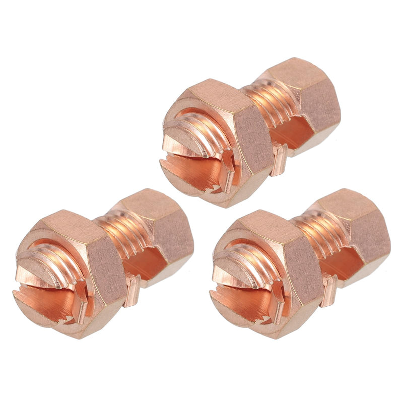 MECCANIXITY Split Bolt Connector Brass Copper 27mm Grounding Clamps with 16mm Matching Hex Nut for Completing Ground Bonding to Bare Wires Pack of 3