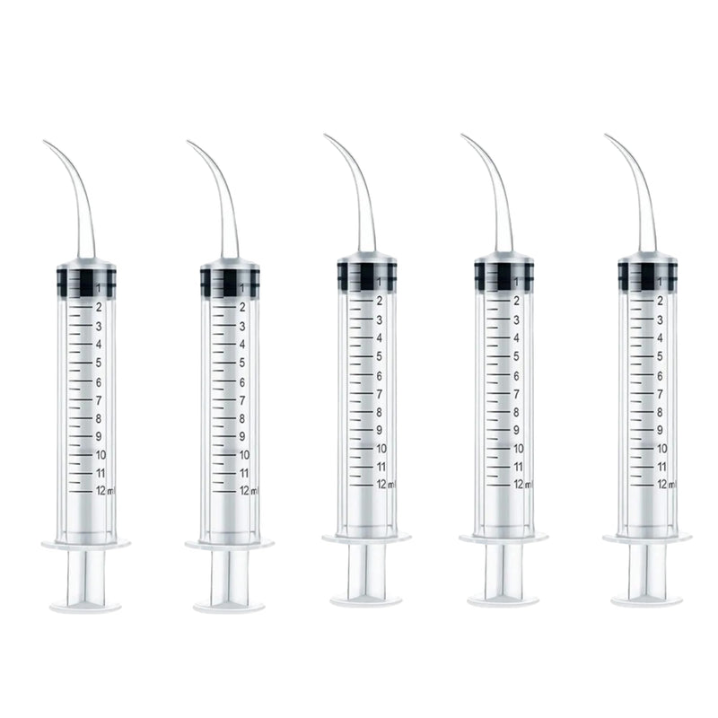 5PCS 12ml/cc Dental Irrigation Syringe - Curved Tip for Tonsil Stones, Lab Use and Feeding Small Pets