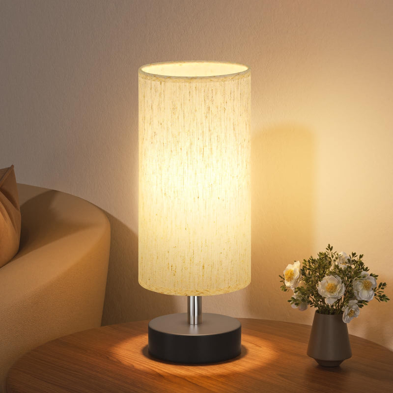 Small Table Lamp for Bedroom - Bedside Lamps for Night Stands, Minimalist Nightstand Light Lamp, Desk Lamps for Reading Room, Kids Room, Living Room, Office, Dorm Cream Shade-Black Base 11.6" Inline Control