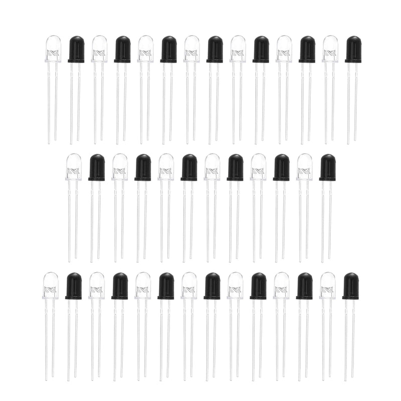 F5 940nm LEDs Infrared Emitter and IR Receiver Diode for Arduino 5MM Infrared Emission+Receiver Tube (Set of 40pcs) 5mm Ir Led Diode Kit (40pcs)