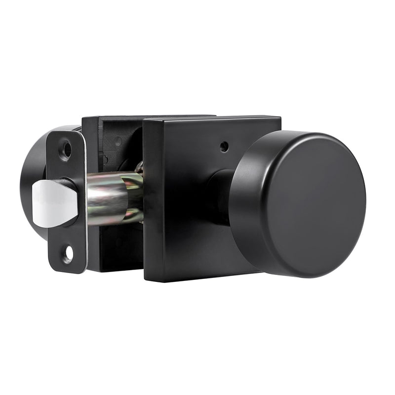 Privacy Black Door Knobs Interior, Matte Black Interior Door Knob with Lock, Square Modern Door Knob Handles for Bedroom and Bathroom, Heavy Duty Design Privacy