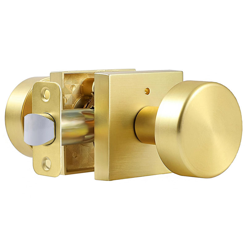 Privacy Gold Door Knobs Interior, Satin Brass Door Knobs Interior with Lock, Heavy Duty Modern Square Brushed Gold Door Handle for Bedroom Bathroom Privacy