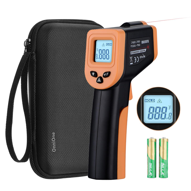 OnniOne Infrared Thermometer Temperature Gun -58℉~1022℉, Digital Laser Thermometer Gun for Cooking Blackstone Pizza Oven Griddle, IR Thermometer with Carrying Storage Case, Backlit (NOT for Human)
