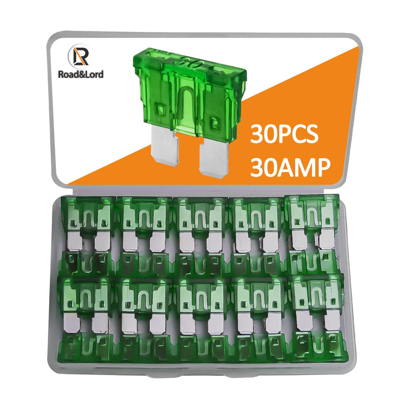 30Pcs 30A Standard Blade Fuses Kit - Standard Automotive Car Fuse Blade Fuse Assortment, Fuses Automotive, 30A Standard Boat fuse, Auto Truck ATC/ATO/APR/ATS Fuse Kit for Car/RV/Truck/Motor