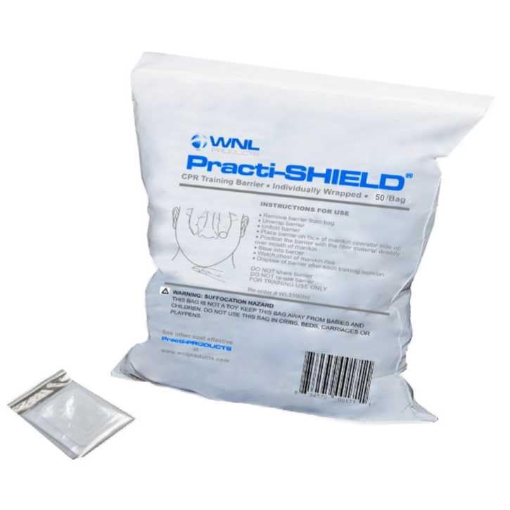 WNL Products WL3150IW CPR Practi-Shield Manikin Training Protectors Individually Wrapped - 50 Shields